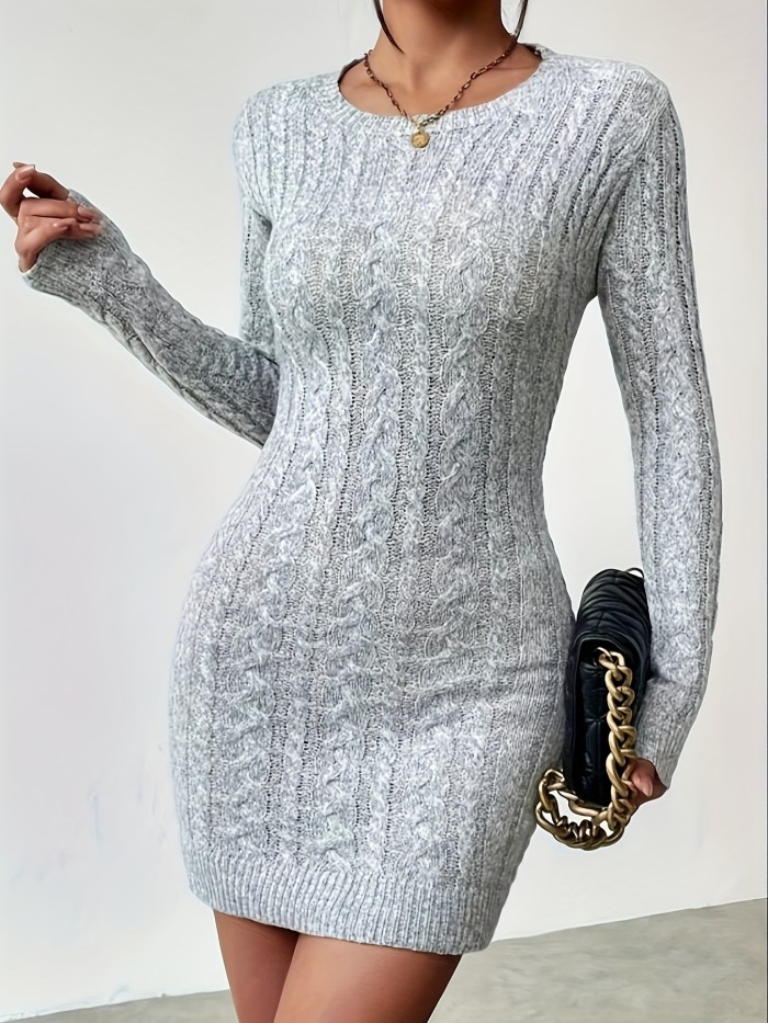 Bodycon Crew Neck Dress, Elegant Long Sleeve Solid Dress For Spring & Fall, Women's Clothing