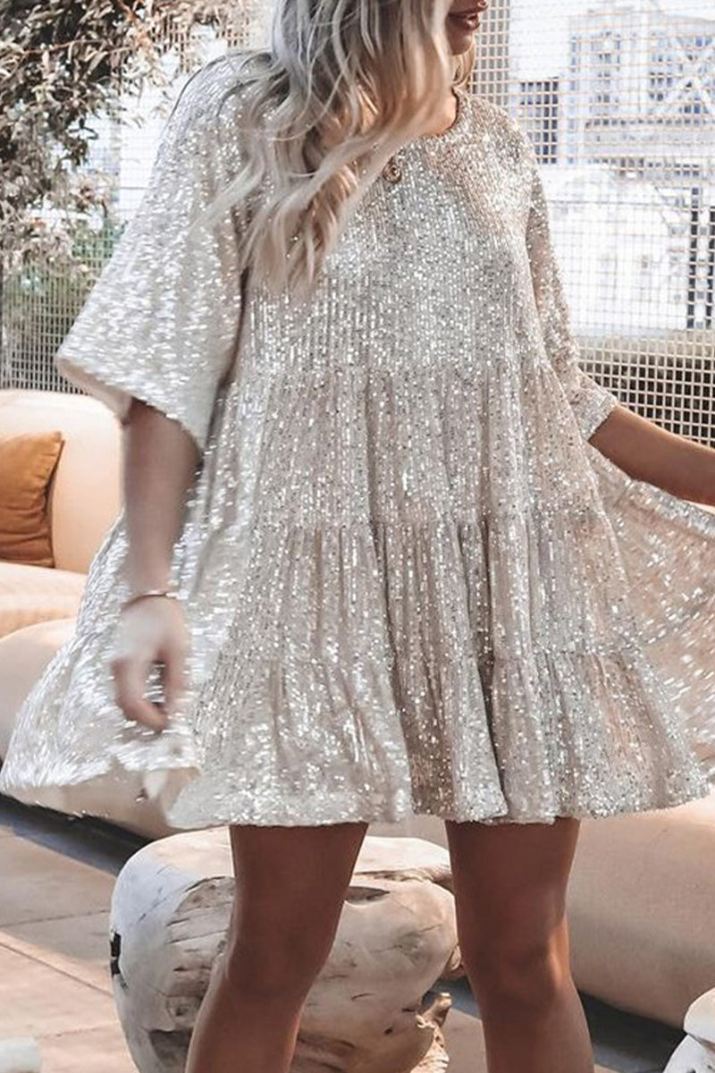 Casual Solid Sequins Sequined O Neck Tops main image 0