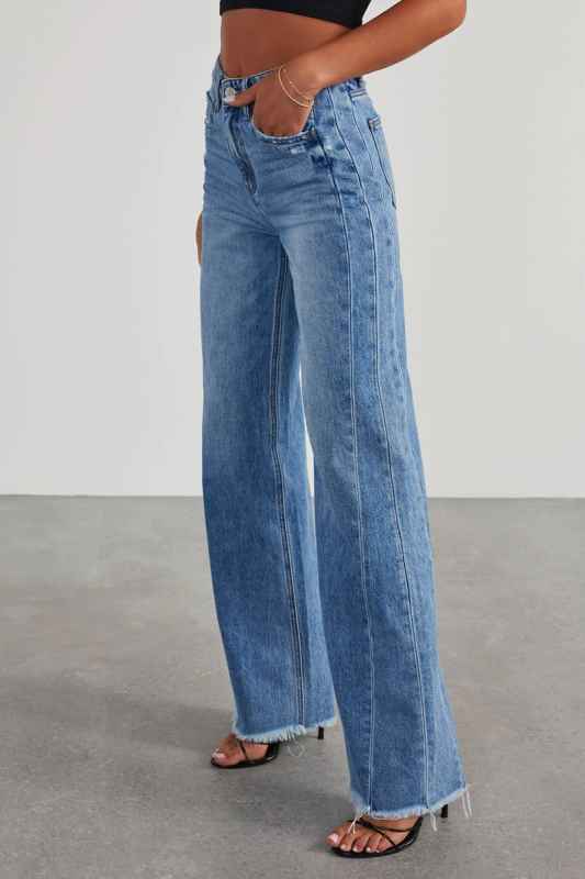 Casual Street Solid Pocket High Waist Loose Denim Jeans