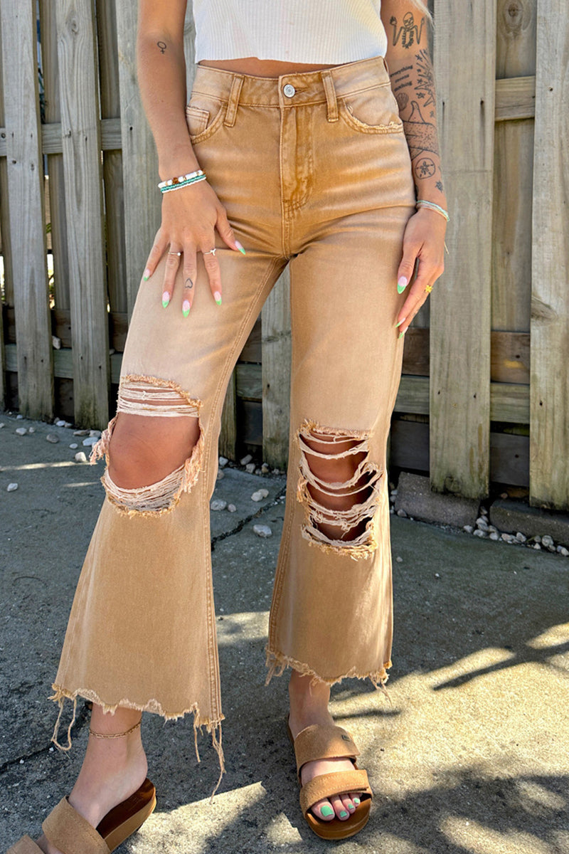 Casual Solid Ripped Make Old Loose Denim Jeans main image 1