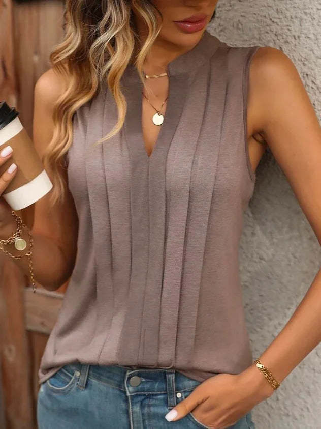 Fashion V-neck Casual Loose Pleated Imposing T-shirt Vest