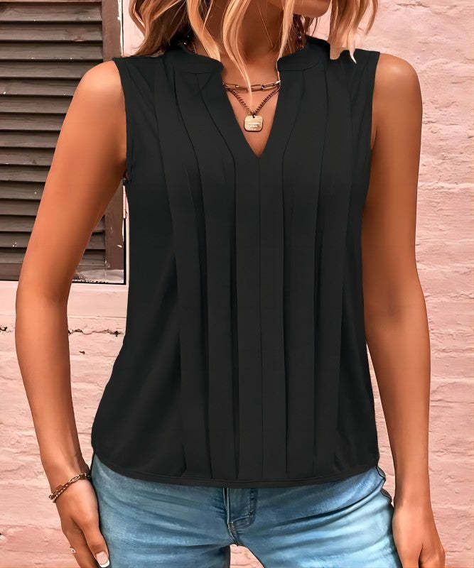 Fashion V-neck Casual Loose Pleated Imposing T-shirt Vest
