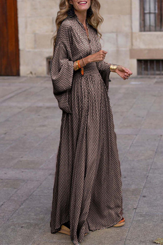 Casual Print V Neck Waist Skirt Dresses