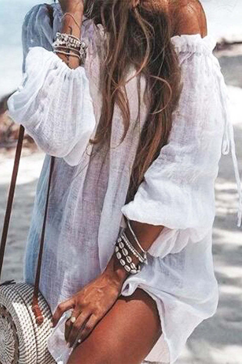 Vacation Simplicity Solid Draw String Frenulum Swimwears Cover Up