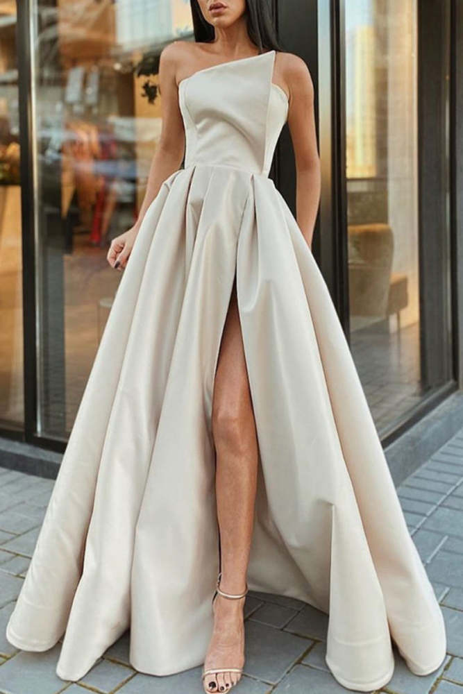 Sexy Casual Solid Backless Slit Strapless Long Dress Dresses