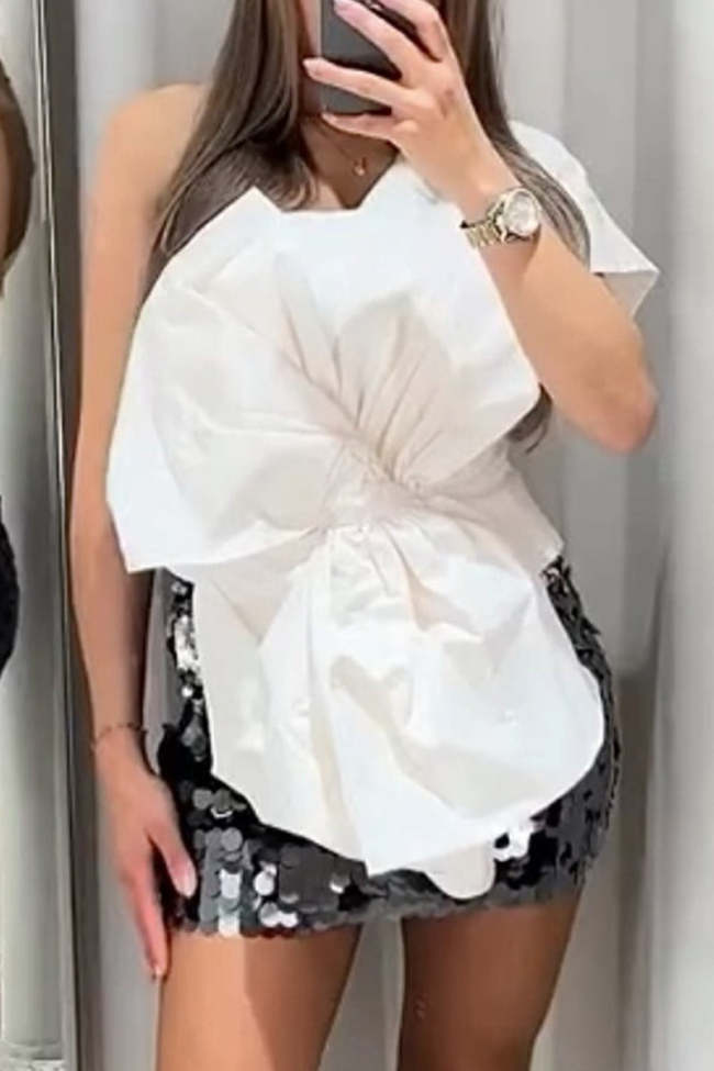 Sexy Solid Asymmetrical With Bow Strapless Tops