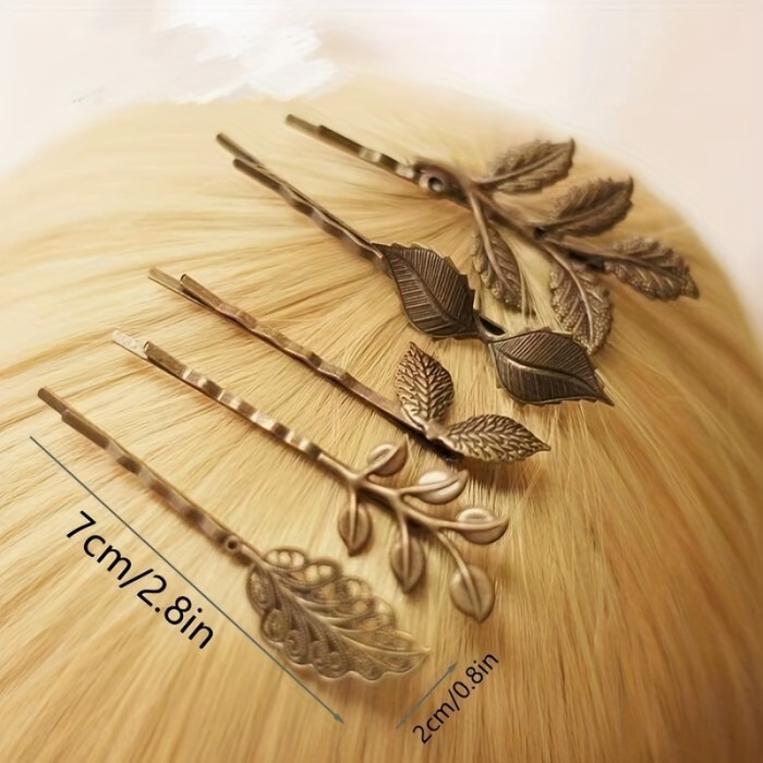 5pcs Retro Leaf Pattern Creative Hair Clips Decorative Hair Accessories For Daily Party, Ideal choice for Gifts