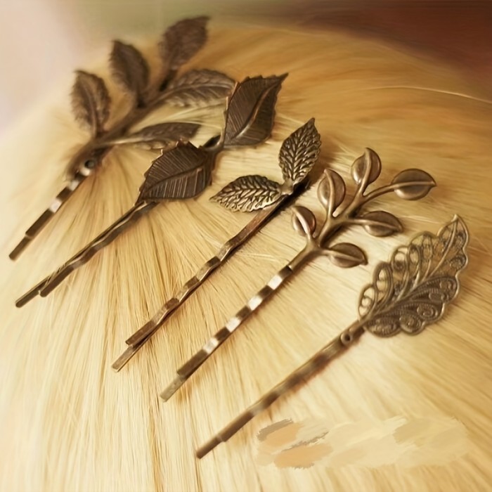 5pcs Retro Leaf Pattern Creative Hair Clips Decorative Hair Accessories For Daily Party, Ideal choice for Gifts
