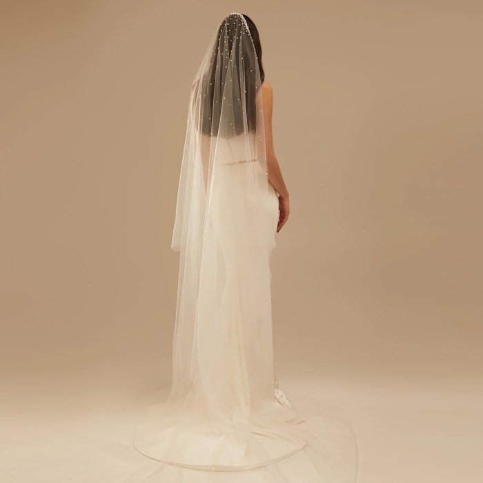 1PC Romantic Faux Pearl Bridal Veil Exquisite Beaded Wedding Veil With Comb Bridal Wedding Dress Hair Accessories Elegant Bridal Headdress