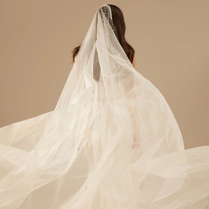 1PC Romantic Faux Pearl Bridal Veil Exquisite Beaded Wedding Veil With Comb Bridal Wedding Dress Hair Accessories Elegant Bridal Headdress