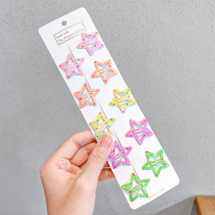 10pcs Kids Girls Colorful Star Shaped Hairpins, Fashion Trendy Hair Accessories, Sweet Hair Clips, Ideal choice for Gifts