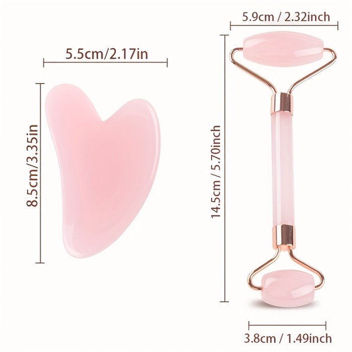 Jade Roller & Gua Sha, Face Roller, Facial Beauty Roller Skin Care Tools, Rose Quartz Massager For Face, Eyes, Neck, Body Muscle Relaxing And Relieve Fine Lines And Wrinkles