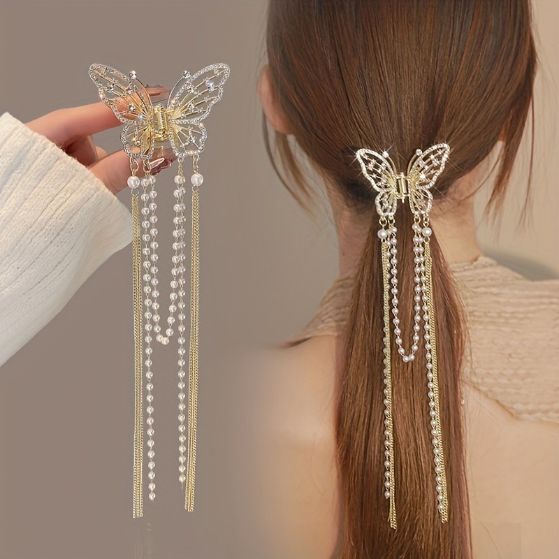 Elegant Butterfly Tassel Rhinestone Claw Clips Hair Clips Decorative Hair Accessories Photography Props, Ideal choice for Gifts