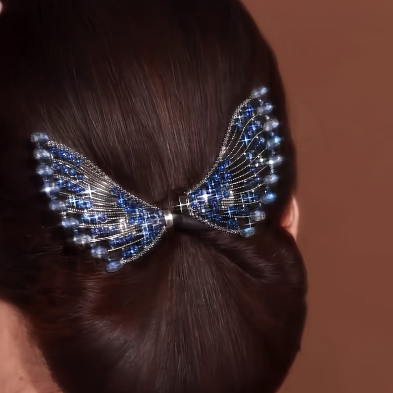 1pc Blue Rhinestone Decor Hair Bun Maker, Elegant Hair Twist Curler, Donut Bun Maker DIY Hair Styling Accessories For Women