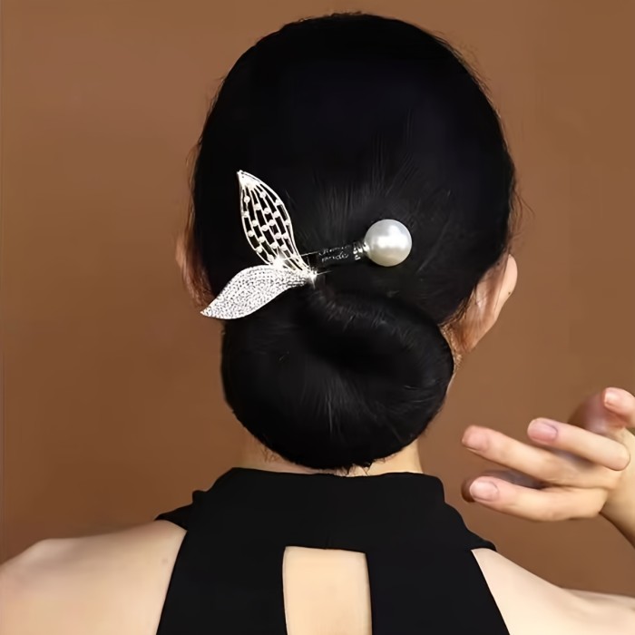 Fishtail Shaped Rhinestones Faux Pearls Decor Hair Bun Maker DIY Elegant Lazy Hair Curler French Twist Hairstyle Bun Hair Accessories