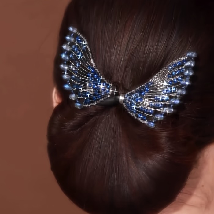 1pc Blue Rhinestone Decor Hair Bun Maker, Elegant Hair Twist Curler, Donut Bun Maker DIY Hair Styling Accessories For Women