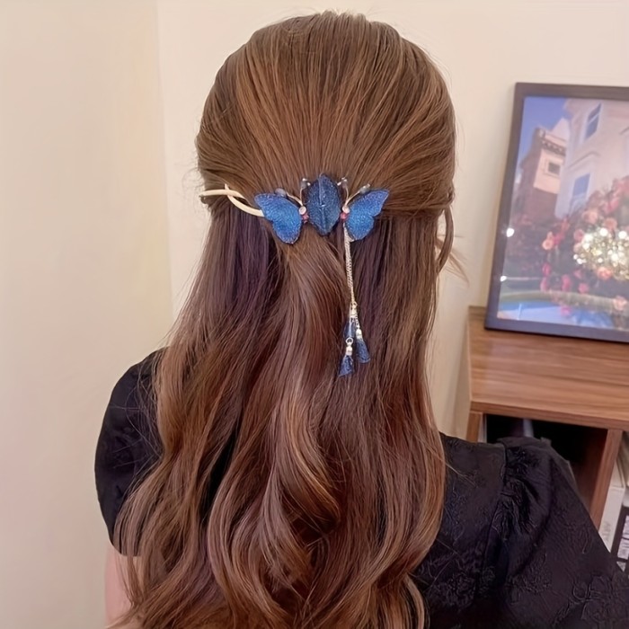 1pc Girl Chinese Style Tassel Butterfly Hair Pin, Hair Accessories Suitable For Daily
