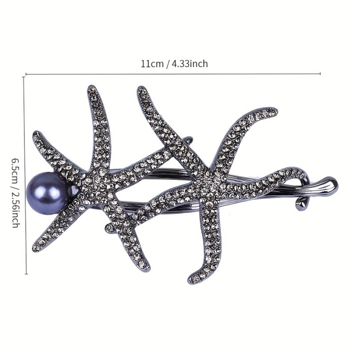 1pc Starfish Hair Clip, Rhinestones Faux Pearl Headwear, Suitable For Girls Daily Use