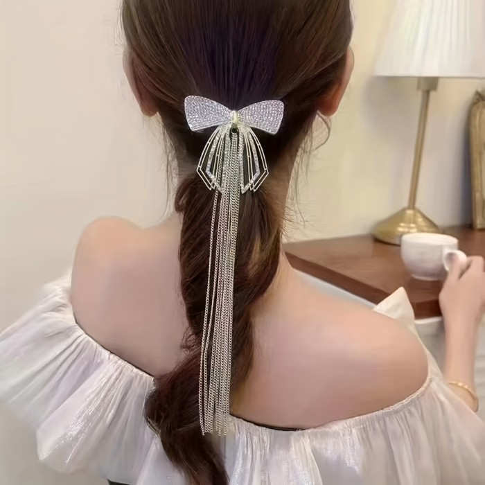 1pc Girls Super Fairy Bow Tassel Hair Clip, Princess Decorative Hair Accessories