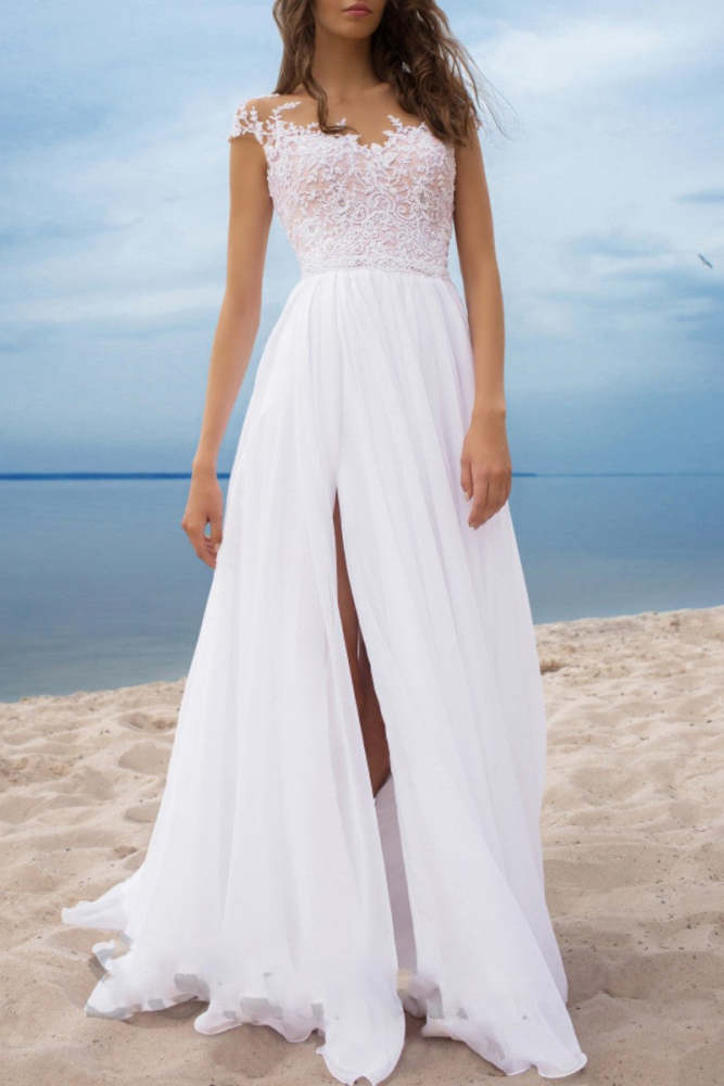 Sexy Solid Patchwork Backless Slit V Neck Long Dress Dresses