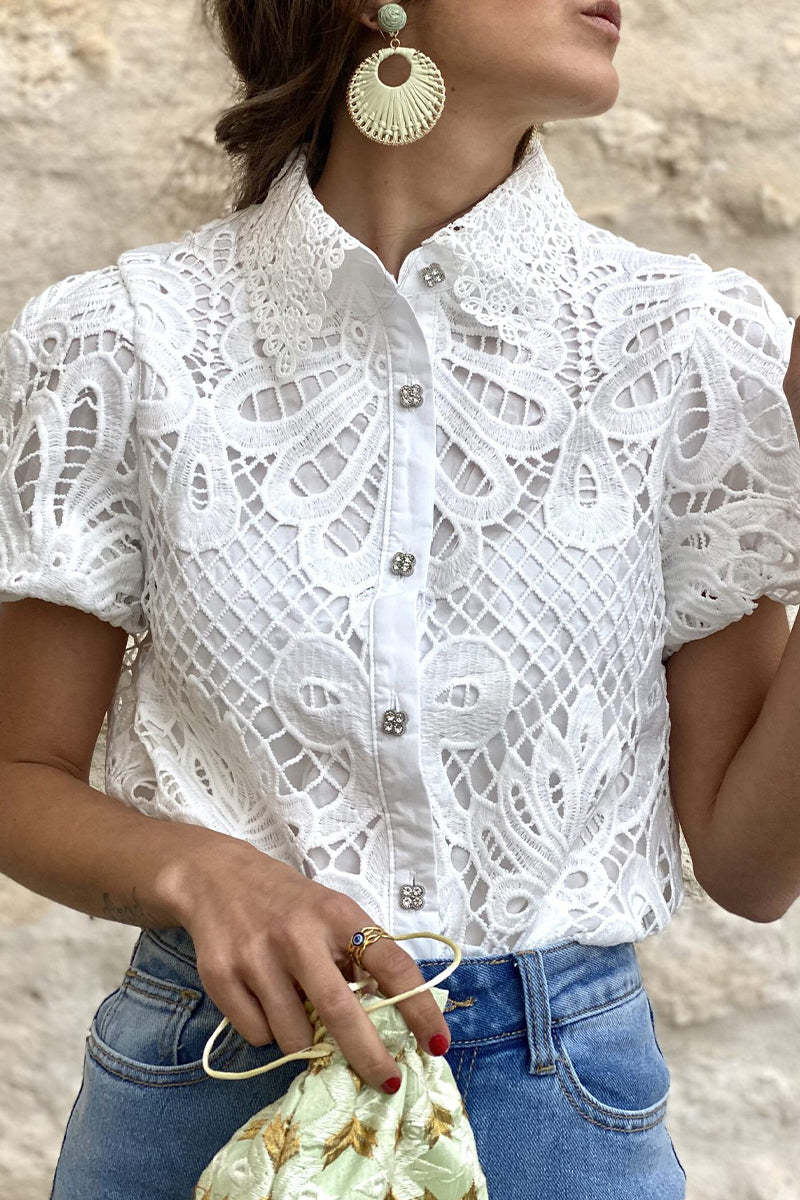 Casual British Style Solid Buttons Turndown Collar Tops