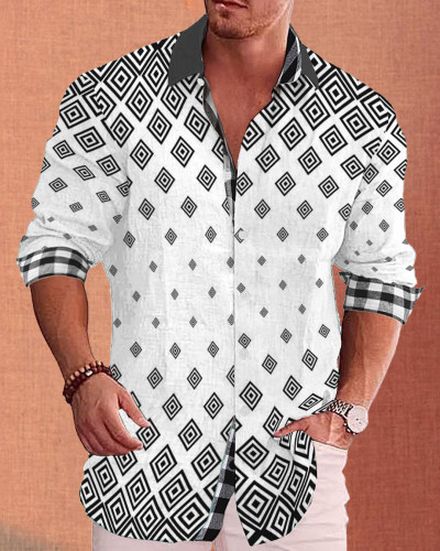 Men's cotton&linen long-sleeved fashion casual shirt 3f92