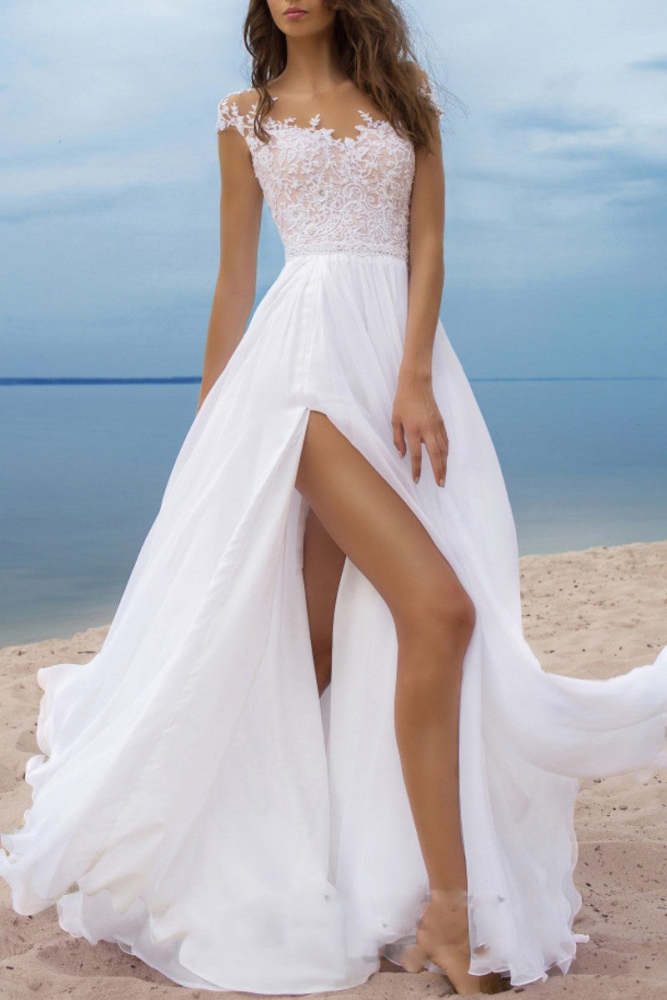 Sexy Solid Patchwork Backless Slit V Neck Long Dress Dresses