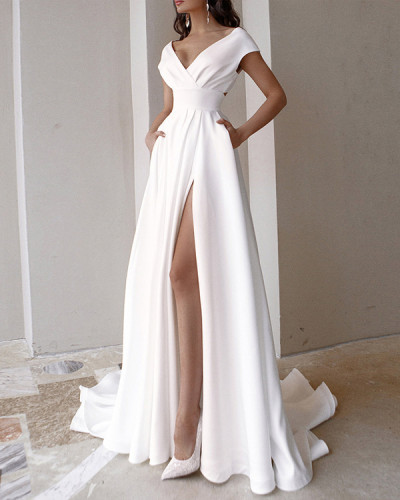 Women Elegant Deep-V A-Line Dress S-XL