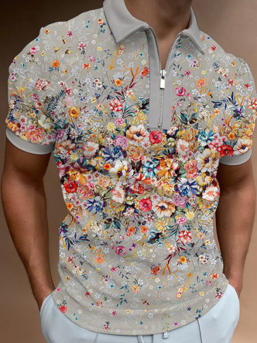 Casual Floral Print Short Sleeve Polo Shirt