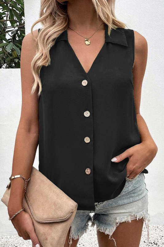 Daily Simplicity Solid Buttons V Neck Tops(5 Colors)