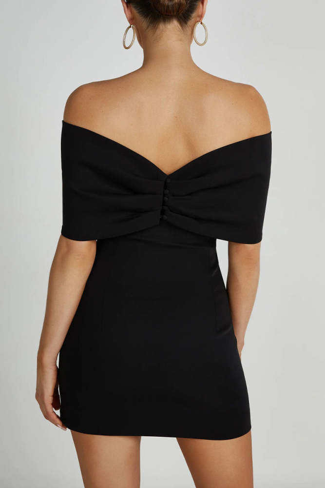 Sexy  Solid With Bow Off the Shoulder Wrapped Skirt Dresses