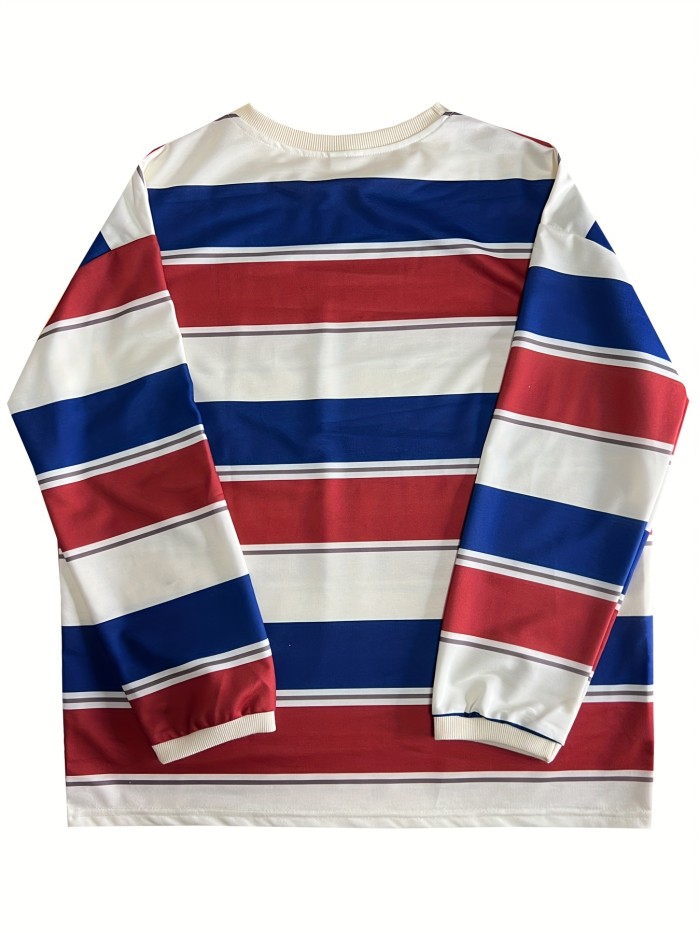 Striped Print Pullover Sweatshirt, Casual Long Sleeve Crew Neck Sweatshirt For Fall & Winter, Women's Clothing