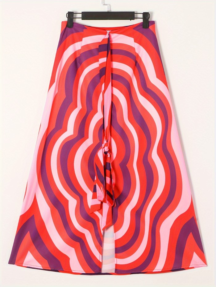 Graphic Print High Waist Skirt, Versatile Split Hem Skirt For Spring & Summer, Women's Clothing