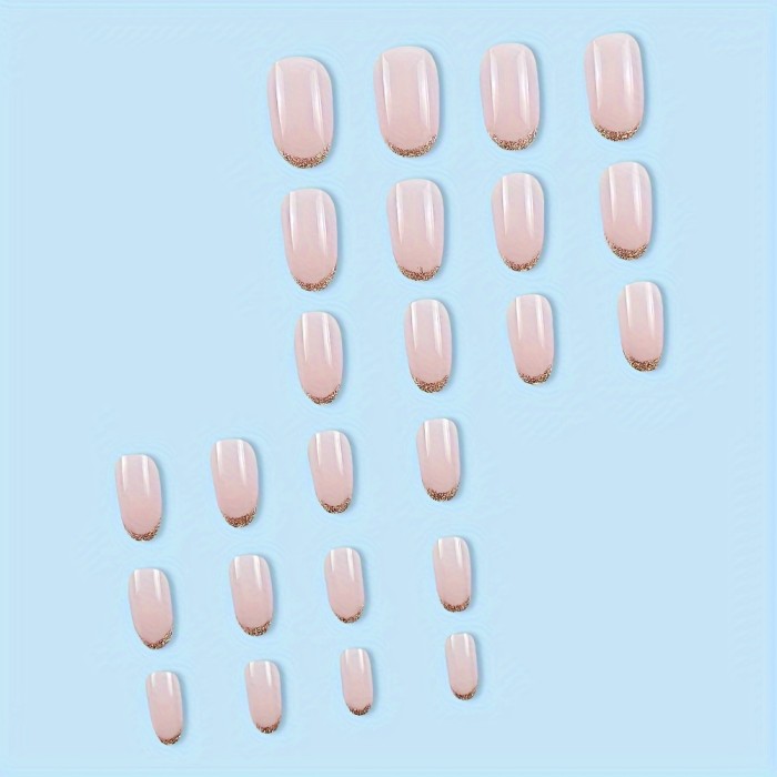 4Boxes(96pcs) Glossy Short Oval Press On Nails - Pinkish Gradient Fake Nails - Glitter False Nails For Women Girls, Jelly Glue And Nail File Included
