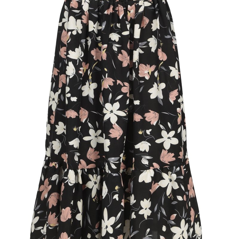 Floral Print Ruffle Hem Skirt, Casual Skirt For Spring & Fall, Women's Clothing
