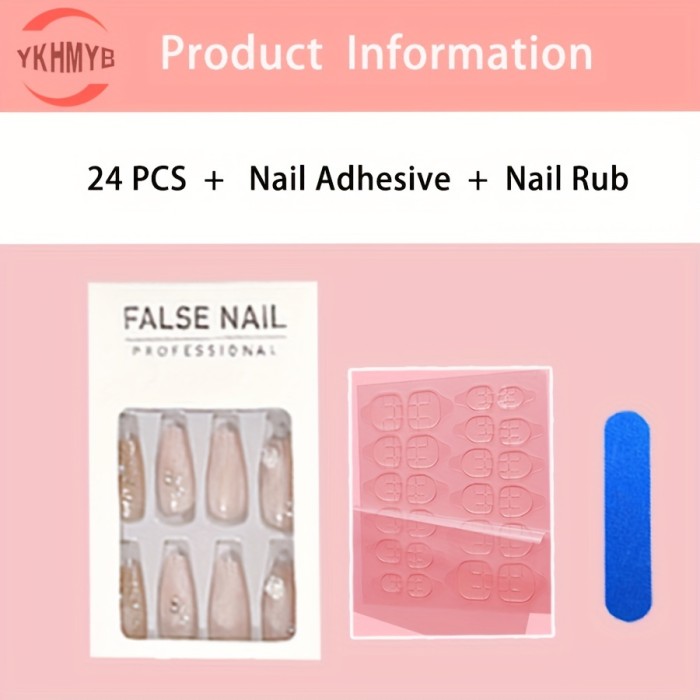 24pcs Glossy Long Ballerina Fake Nails, Blue Gradient Press On Nails With 3D Flower Butterfly Rhinestone Design, Sparkling Full Cover False Nails For Women Girls
