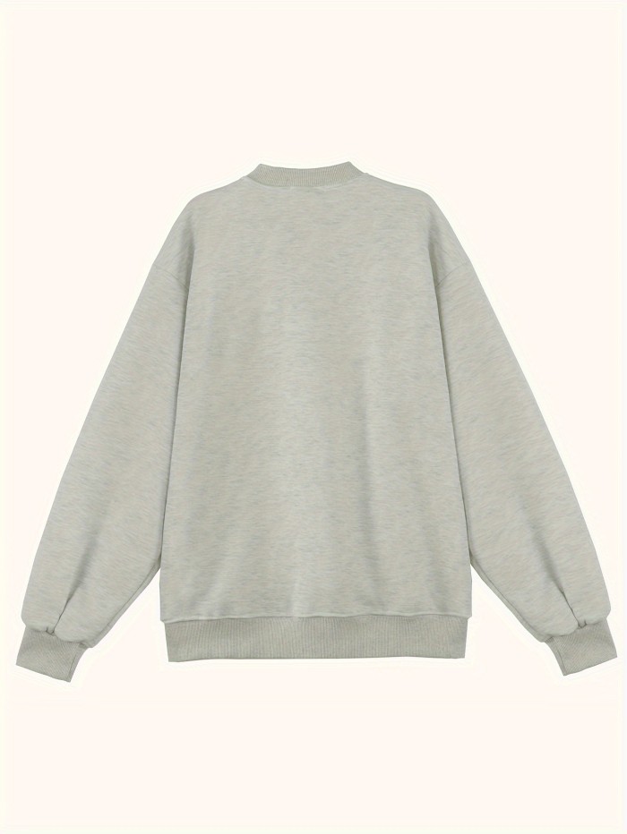 Number Print Crew Neck Sweatshirt, Casual Long Sleeve Sweatshirt For Spring & Fall, Women's Clothing
