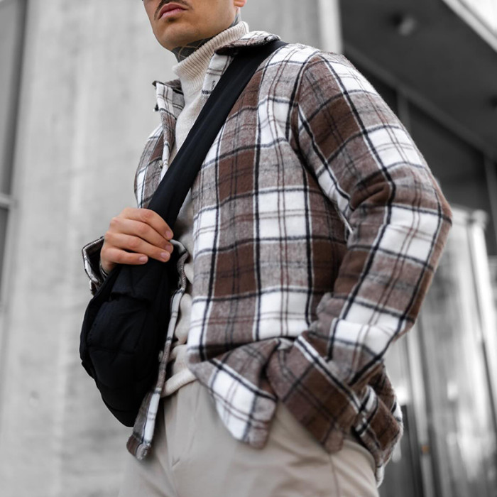 Men's Corduroy Long Sleeve Plaid Casual Jacket