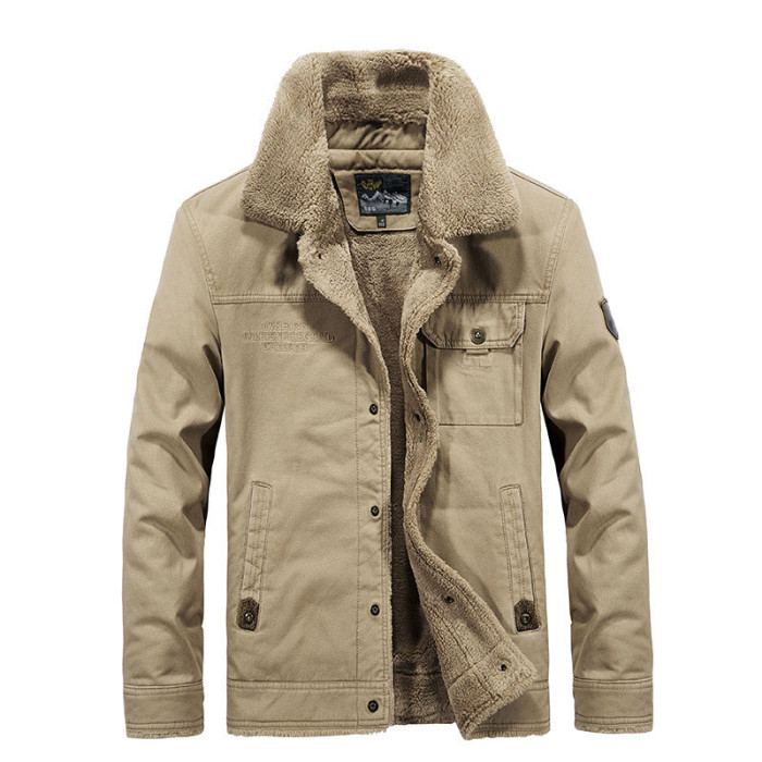 Men's Outdoor Thick Fleece Pocket Shearling Jacket Coat