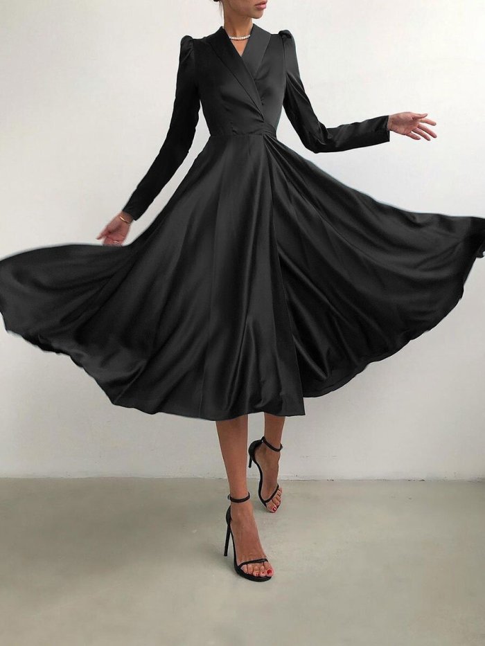 Fashion Elegant Long Sleeve V-Neck Evening Dress