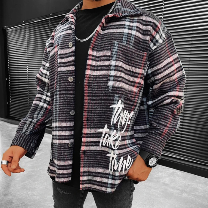 Checked Texture Fleece Shirt Jacket