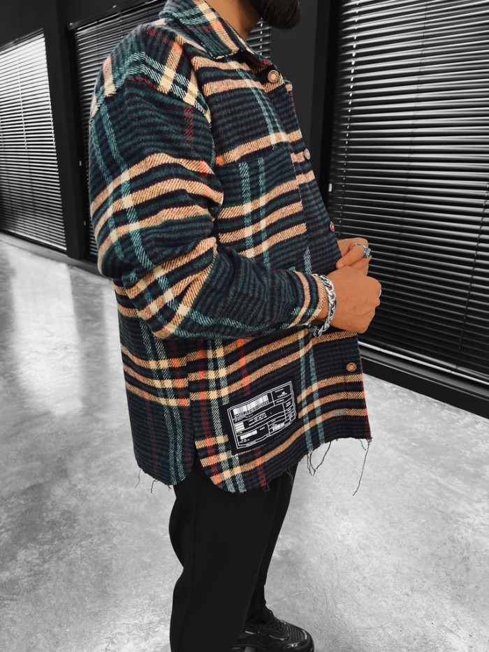 Checked Texture Fleece Shirt Jacket