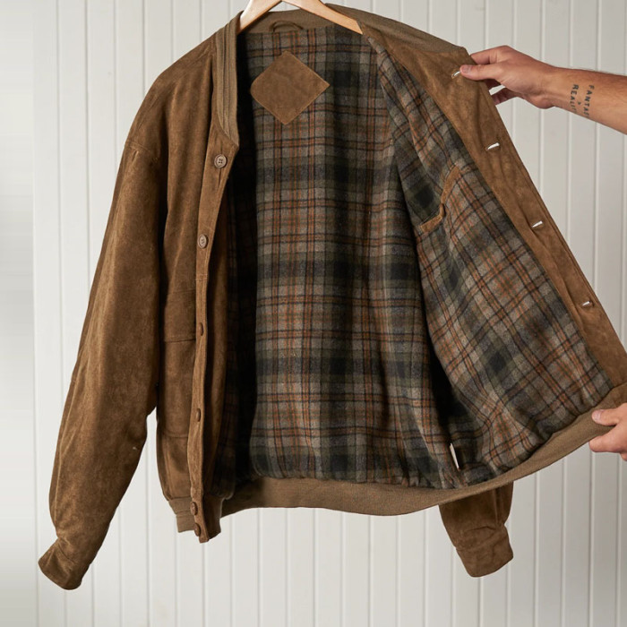 Unisex Vintage Suede Cotton Oversized Bomber Jacket
