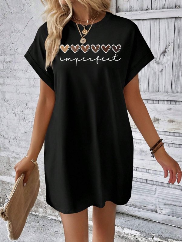 Letter Print Tee Dress, Short Sleeve Crew Neck Casual Dress For Summer & Spring, Women's Clothing