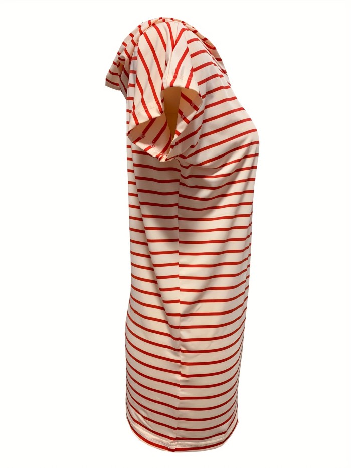 Striped Print Hooded Dress, Casual Short Sleeve Dress For Summer & Spring, Women's Clothing