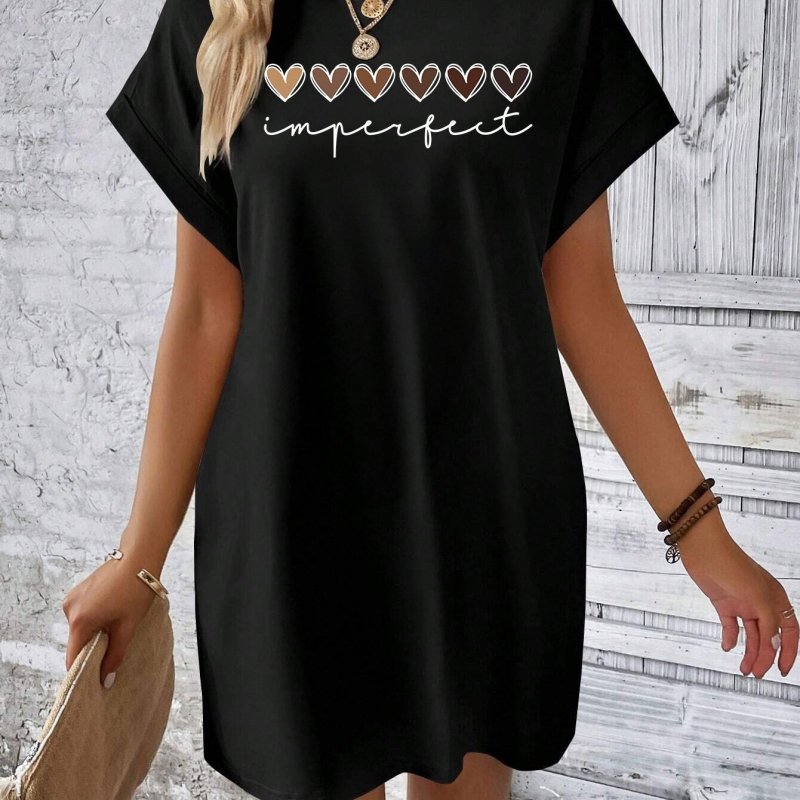 Letter Print Tee Dress, Short Sleeve Crew Neck Casual Dress For Summer & Spring, Women's Clothing