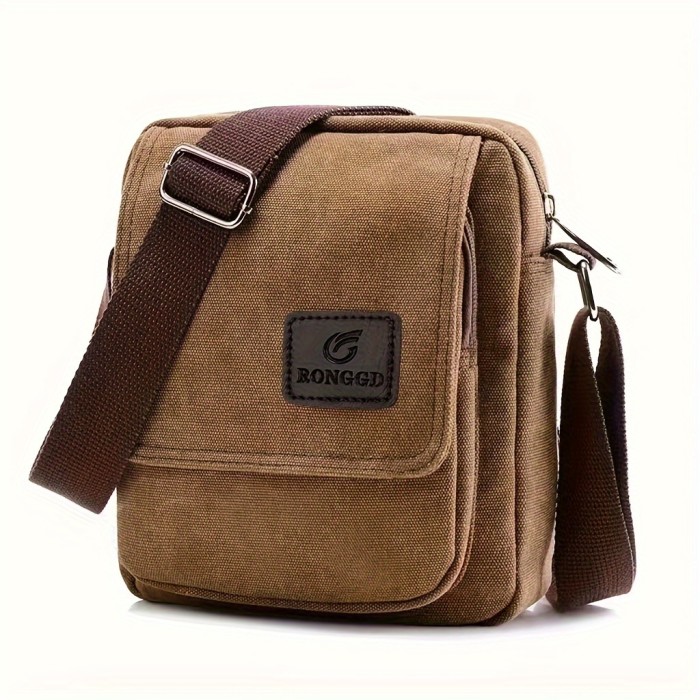Vintage Square Shoulder Bag, Zipper Crossbody Bag, Lightweight Canvas Bag For Travel