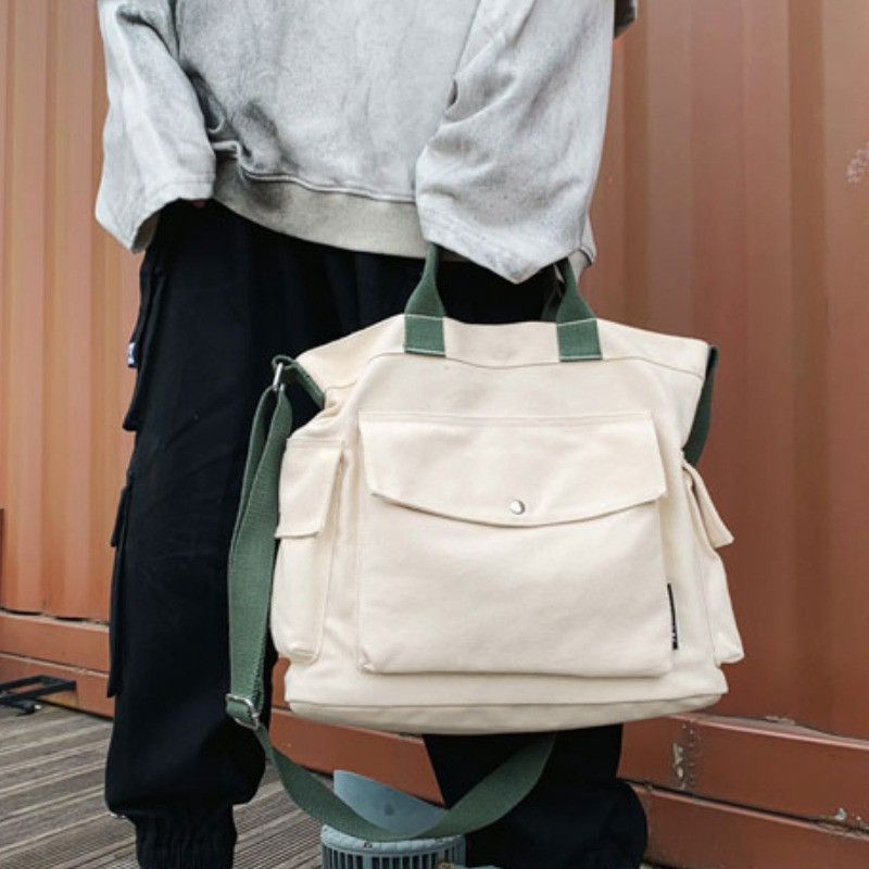 1pc Men's Canvas Shoulder Bag, Wear-resistant Waterproof Large Capacity Shoulder Bag