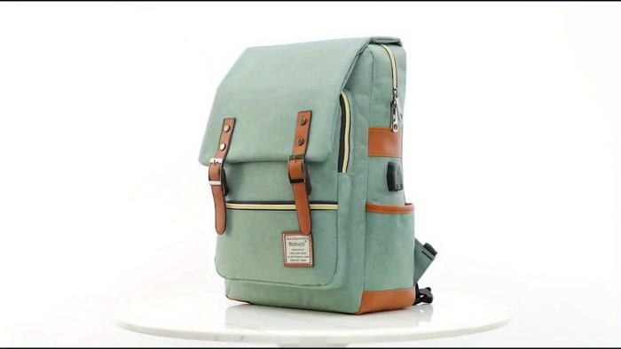 1pc Vintage Nylon Laptop Backpack With USB Charging Port, Slim Tear Resistant Business Backpack For Travel, College, School, Casual Daypack For Men, Women, Fits Up To 15.6 Inch Notebook