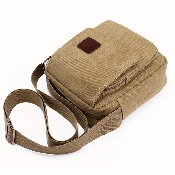 Vintage Square Shoulder Bag, Zipper Crossbody Bag, Lightweight Canvas Bag For Travel